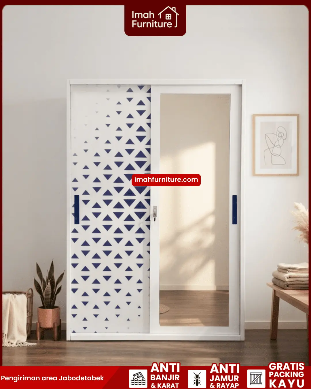 Promo lemari pakaian besi harga pabrik gratis ongkir dan bayar di tempat COD dari Imah Furniture! Untuk pemesanan, klaim promo gratis ongkir, atau konsultasi produk, Anda dapat menghubungi tim sales resmi kami! :Sales Linda: 0856-07770-785 Sales Feby: 0856-0777-1878 Sales Caca: 085-88-222-7051