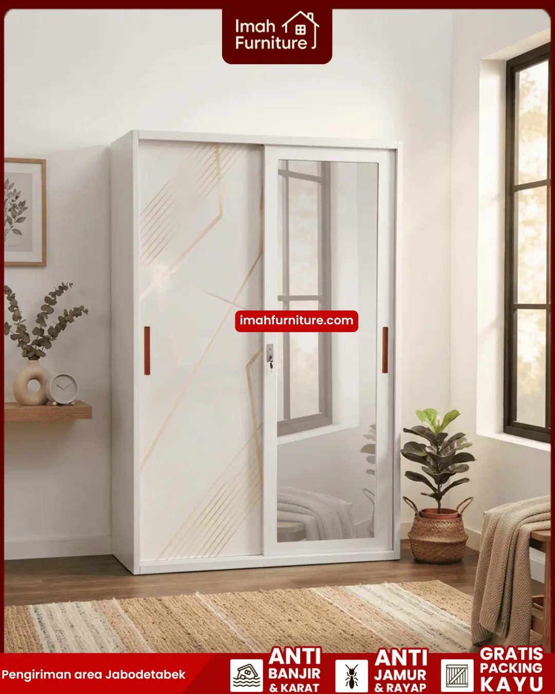 Promo lemari pakaian besi harga pabrik gratis ongkir dan bayar di tempat COD dari Imah Furniture! Untuk pemesanan, klaim promo gratis ongkir, atau konsultasi produk, Anda dapat menghubungi tim sales resmi kami! :Sales Linda: 0856-07770-785 Sales Feby: 0856-0777-1878 Sales Caca: 085-88-222-7051