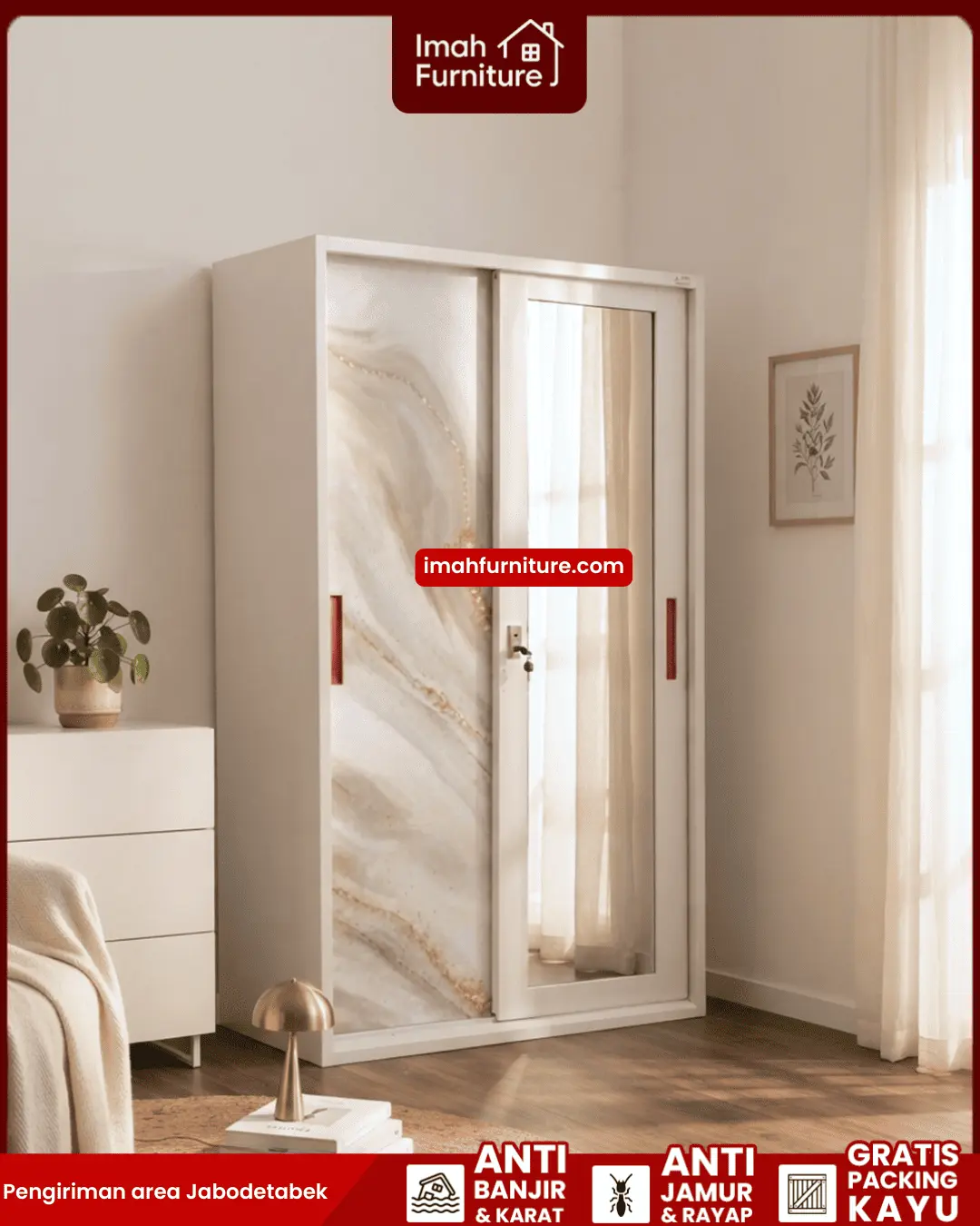 Promo lemari pakaian besi harga pabrik gratis ongkir dan bayar di tempat COD dari Imah Furniture! Untuk pemesanan, klaim promo gratis ongkir, atau konsultasi produk, Anda dapat menghubungi tim sales resmi kami! :Sales Linda: 0856-07770-785 Sales Feby: 0856-0777-1878 Sales Caca: 085-88-222-7051
