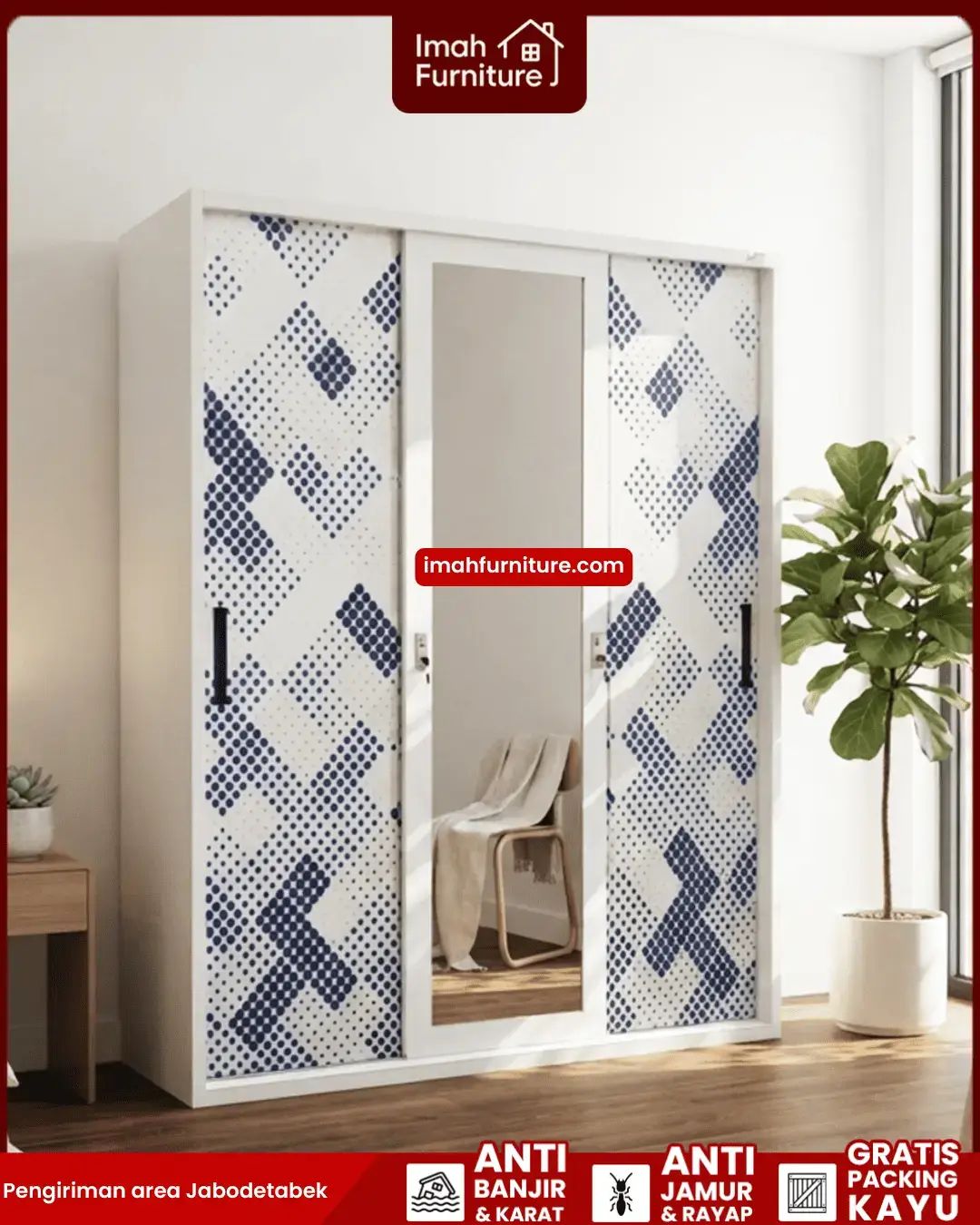 Promo lemari pakaian besi harga pabrik gratis ongkir dan bayar di tempat COD dari Imah Furniture! Untuk pemesanan, klaim promo gratis ongkir, atau konsultasi produk, Anda dapat menghubungi tim sales resmi kami! :Sales Linda: 0856-07770-785 Sales Feby: 0856-0777-1878 Sales Caca: 085-88-222-7051