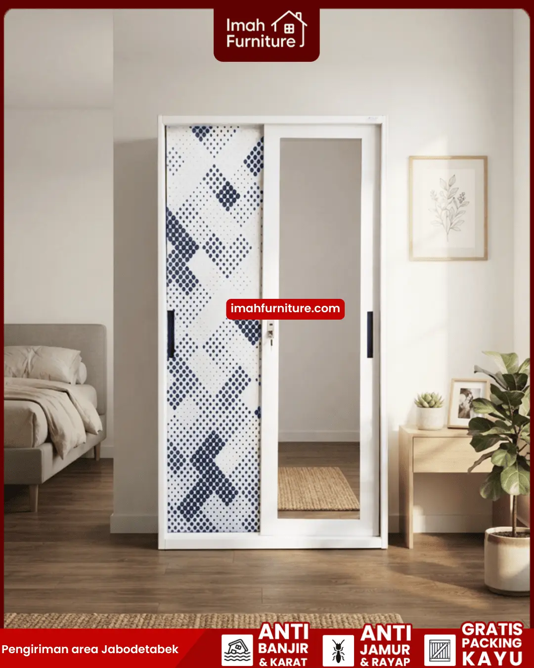 Promo lemari pakaian besi harga pabrik gratis ongkir dan bayar di tempat COD dari Imah Furniture! Untuk pemesanan, klaim promo gratis ongkir, atau konsultasi produk, Anda dapat menghubungi tim sales resmi kami! :Sales Linda: 0856-07770-785 Sales Feby: 0856-0777-1878 Sales Caca: 085-88-222-7051