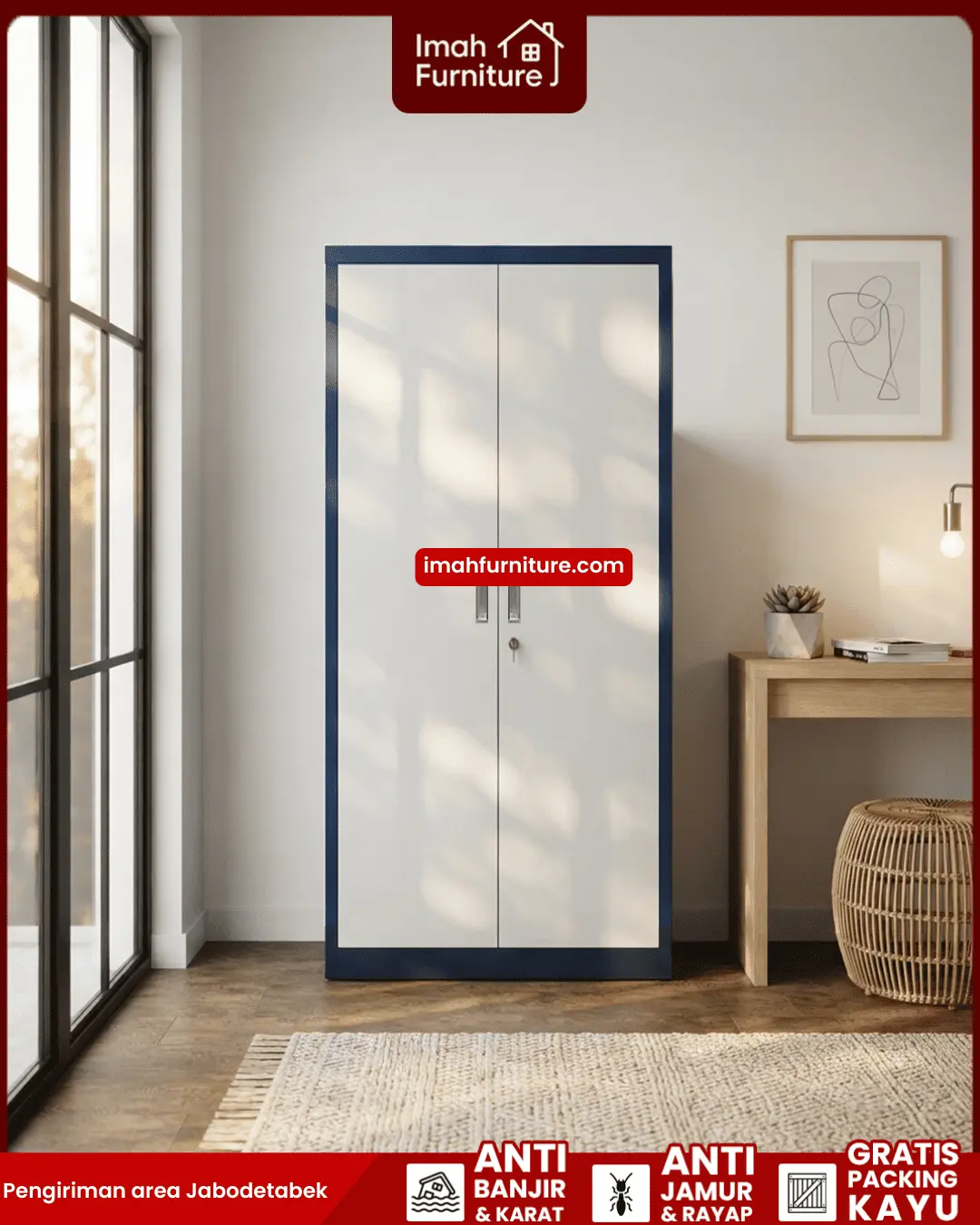 Promo lemari pakaian besi harga pabrik gratis ongkir dan bayar di tempat COD dari Imah Furniture! Untuk pemesanan, klaim promo gratis ongkir, atau konsultasi produk, Anda dapat menghubungi tim sales resmi kami! :Sales Linda: 0856-07770-785 Sales Feby: 0856-0777-1878 Sales Caca: 085-88-222-7051