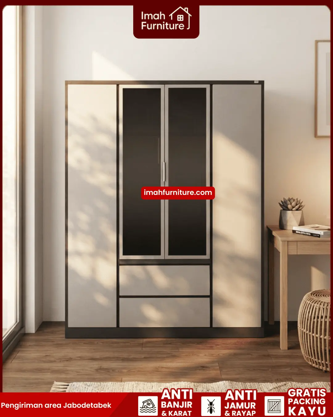 Promo lemari pakaian besi harga pabrik gratis ongkir dan bayar di tempat COD dari Imah Furniture! Untuk pemesanan, klaim promo gratis ongkir, atau konsultasi produk, Anda dapat menghubungi tim sales resmi kami! :Sales Linda: 0856-07770-785 Sales Feby: 0856-0777-1878 Sales Caca: 085-88-222-7051