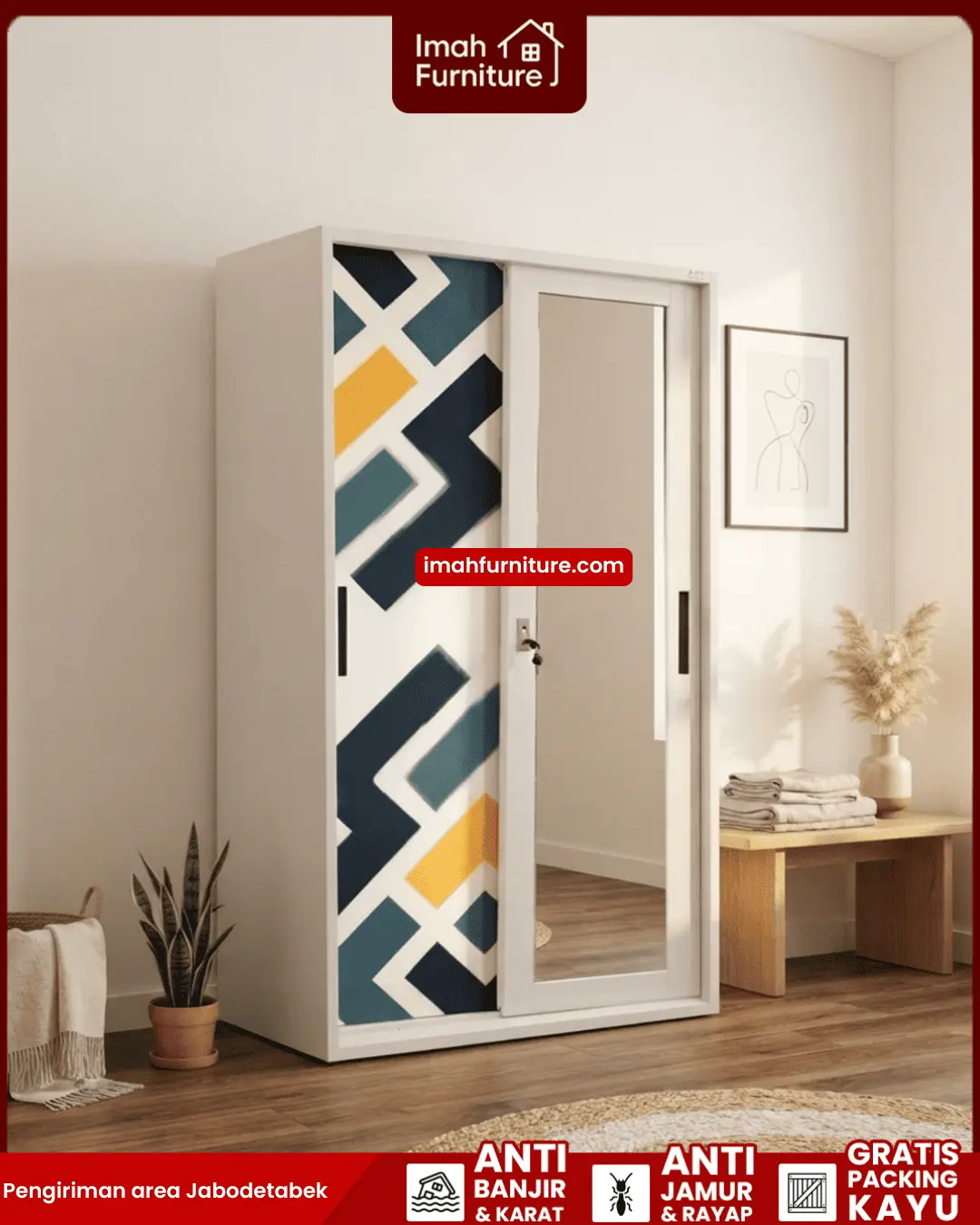 Promo lemari pakaian besi harga pabrik gratis ongkir dan bayar di tempat COD dari Imah Furniture! Untuk pemesanan, klaim promo gratis ongkir, atau konsultasi produk, Anda dapat menghubungi tim sales resmi kami! :Sales Linda: 0856-07770-785 Sales Feby: 0856-0777-1878 Sales Caca: 085-88-222-7051