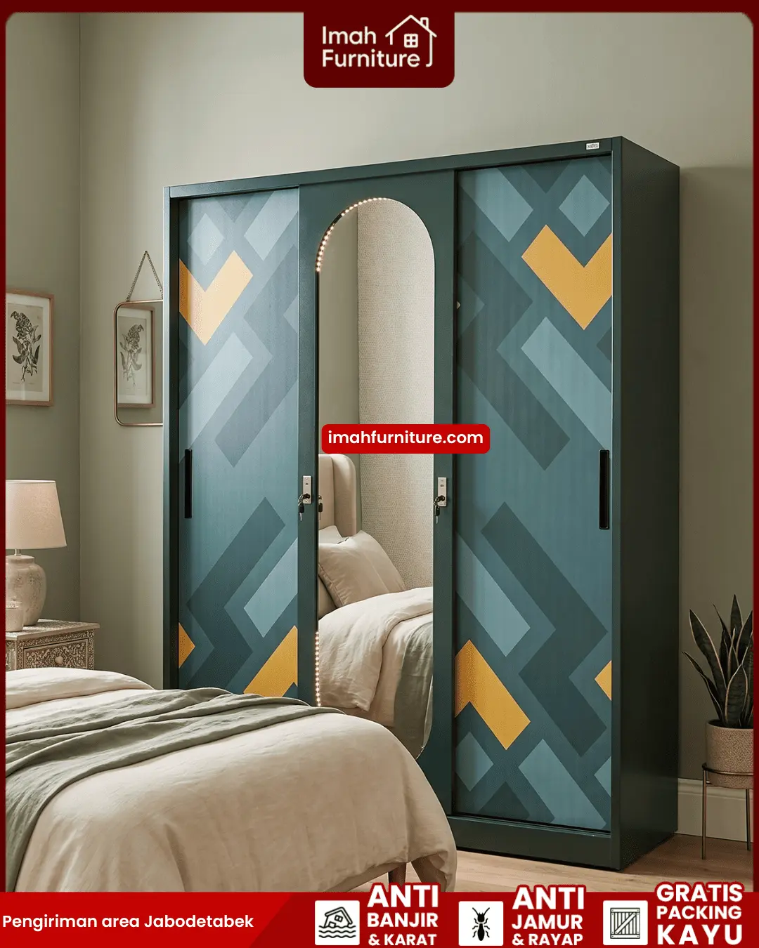Promo lemari pakaian besi harga pabrik gratis ongkir dan bayar di tempat COD dari Imah Furniture! Untuk pemesanan, klaim promo gratis ongkir, atau konsultasi produk, Anda dapat menghubungi tim sales resmi kami! :Sales Linda: 0856-07770-785 Sales Feby: 0856-0777-1878 Sales Caca: 085-88-222-7051