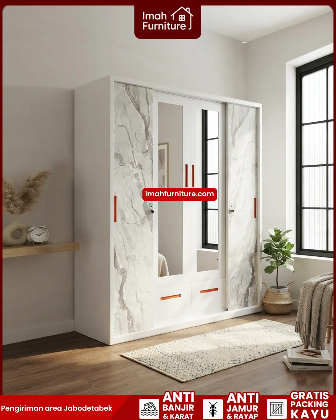 Promo lemari pakaian besi harga pabrik gratis ongkir dan bayar di tempat COD dari Imah Furniture! Untuk pemesanan, klaim promo gratis ongkir, atau konsultasi produk, Anda dapat menghubungi tim sales resmi kami! :Sales Linda: 0856-07770-785 Sales Feby: 0856-0777-1878 Sales Caca: 085-88-222-7051