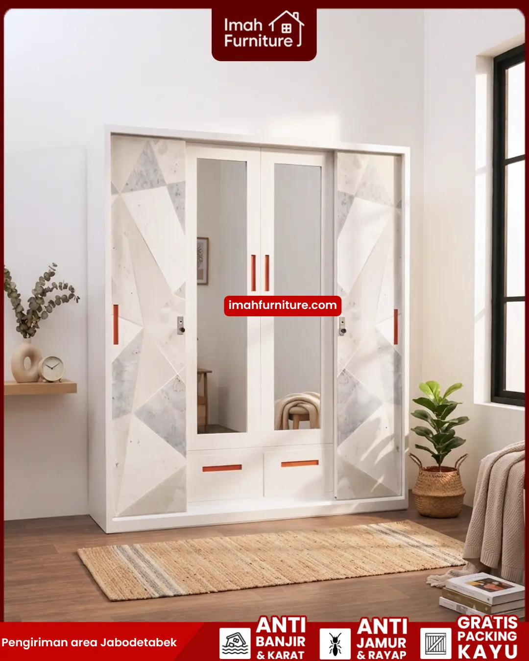 Promo lemari pakaian besi harga pabrik gratis ongkir dan bayar di tempat COD dari Imah Furniture! Untuk pemesanan, klaim promo gratis ongkir, atau konsultasi produk, Anda dapat menghubungi tim sales resmi kami! :Sales Linda: 0856-07770-785 Sales Feby: 0856-0777-1878 Sales Caca: 085-88-222-7051