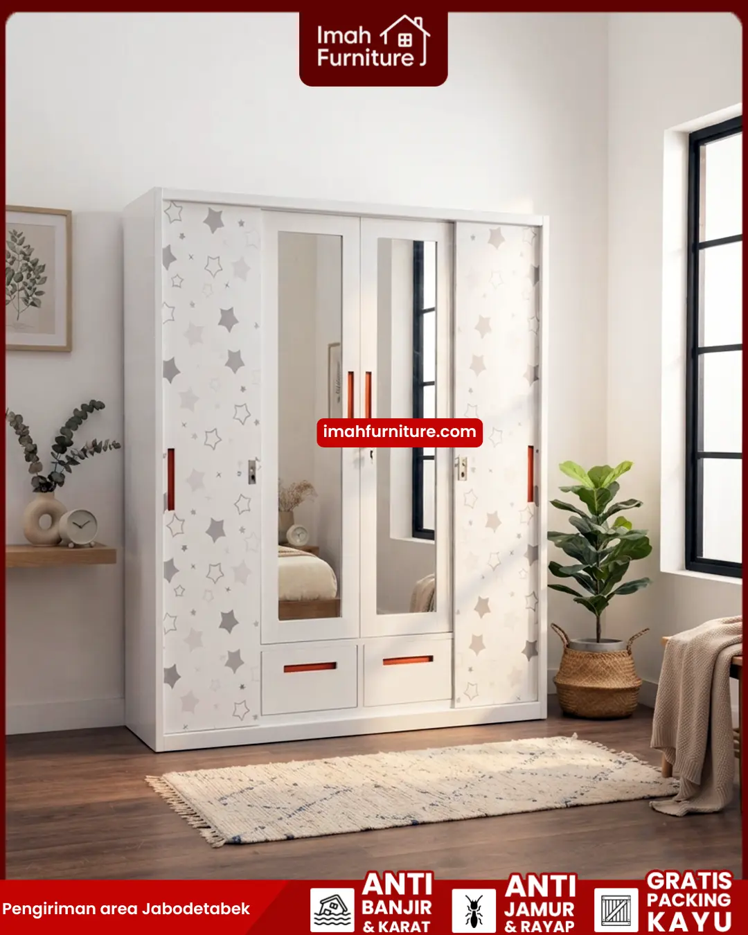 Promo lemari pakaian besi harga pabrik gratis ongkir dan bayar di tempat COD dari Imah Furniture! Untuk pemesanan, klaim promo gratis ongkir, atau konsultasi produk, Anda dapat menghubungi tim sales resmi kami! :Sales Linda: 0856-07770-785 Sales Feby: 0856-0777-1878 Sales Caca: 085-88-222-7051
